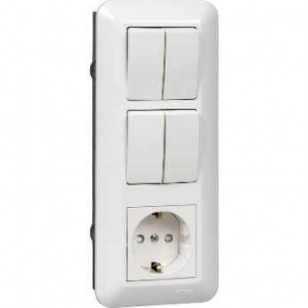 Блок SCHNEIDER ELECTRIC ПРИМА С/У: розетка с заземлением + выключатель 2-клавишный + выключатель 2-клавишный,розн.уп.Рос