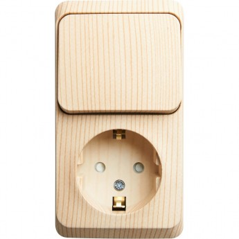 Блок SCHNEIDER ELECTRIC ЭТЮД: розетка с заземлением, со шторками + выключатель 1-клавишный, СОСНА, Россия