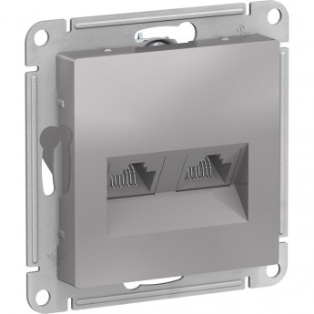 Розетка двойная компьютерная SCHNEIDER ELECTRIC ATLASDESIGN RJ45+RJ45, кат.5E, механизм, алюминий