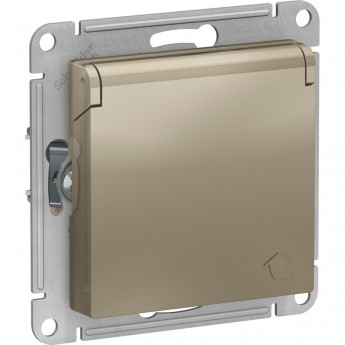 Розетка SCHNEIDER ELECTRIC ATLASDESIGN с заземлением, со шторками, с крышкой, механизм, шампань
