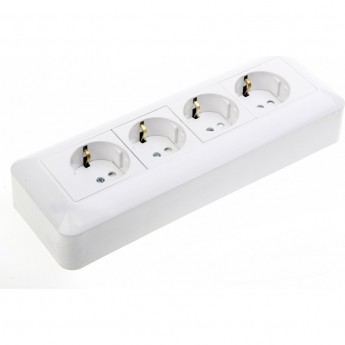 Розетка SCHNEIDER ELECTRIC ПРИМА О/У 4-местная, с заземлением, со шторками, МОНТ.ПЛ.16А 250В, белый,опт.уп.Россия