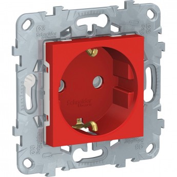 Розетка SCHNEIDER ELECTRIC UNICA NEW с заземлением, со шторками, с винтовыми зажимами, 16 А, 250 В, красный