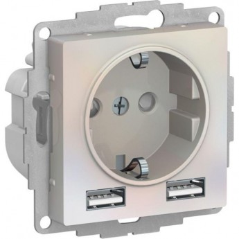 Силовая розетка SCHNEIDER ELECTRIC ATLASDESIGN 3-м СП 16А IP20 с 2-мя заряд. устройствами USB тип A+A 5В/2.4А 2х5В/1.2А механизм, жемчуж.